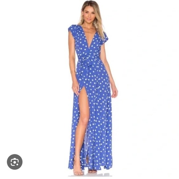 NWT Tularosa maxi wrap dress SZ XS blue dot - Picture 2 of 3